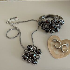 Brighton Venus Rising Silver and Charcoal Faceted Gemstone Necklace